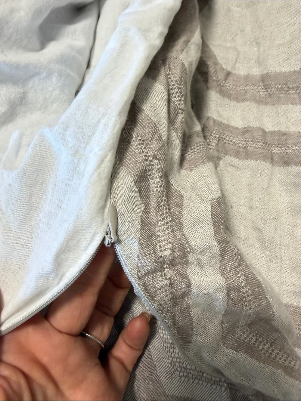 Ethan Allen King Linen Cotton Geometric Duvet Cover Gray Modern Luxury Bedding